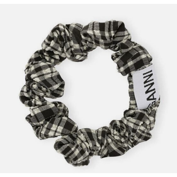 Ganni set 2 Scrunchie - Voile & Seersucker Leopard Brown & Checkered Black - Picture 4 of 5